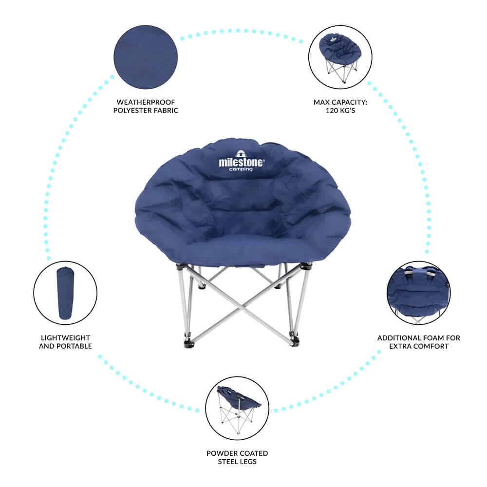 Milestone Camping Milestone Navy Blue Deluxe Moon Chair 6 Milestone Camping Milestone Navy Blue Deluxe Moon Chair - Image 4